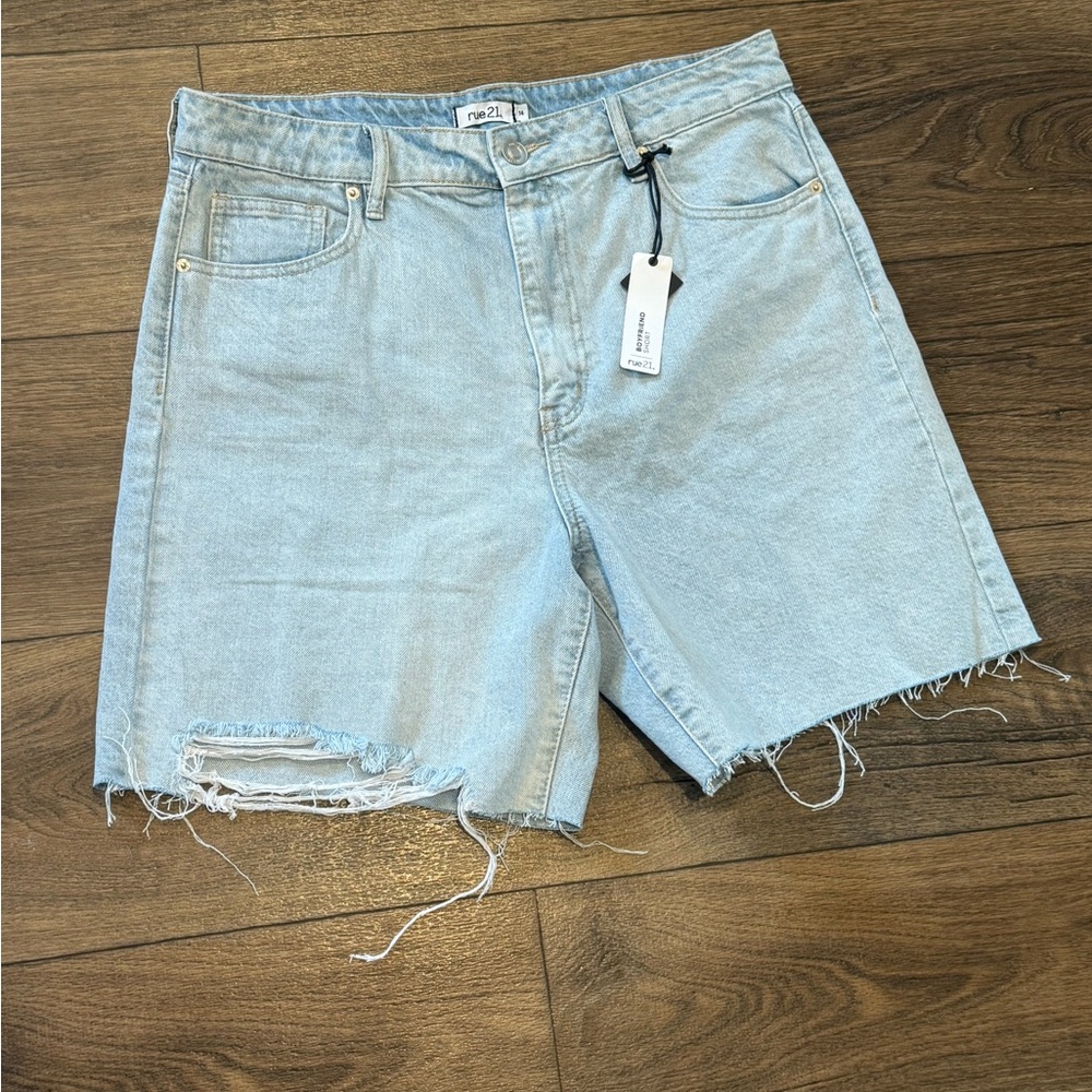 Ripped Denim Shorts Sz 14 Distressed Light Blue Wash Streetwear Rue‎ 21 NWT